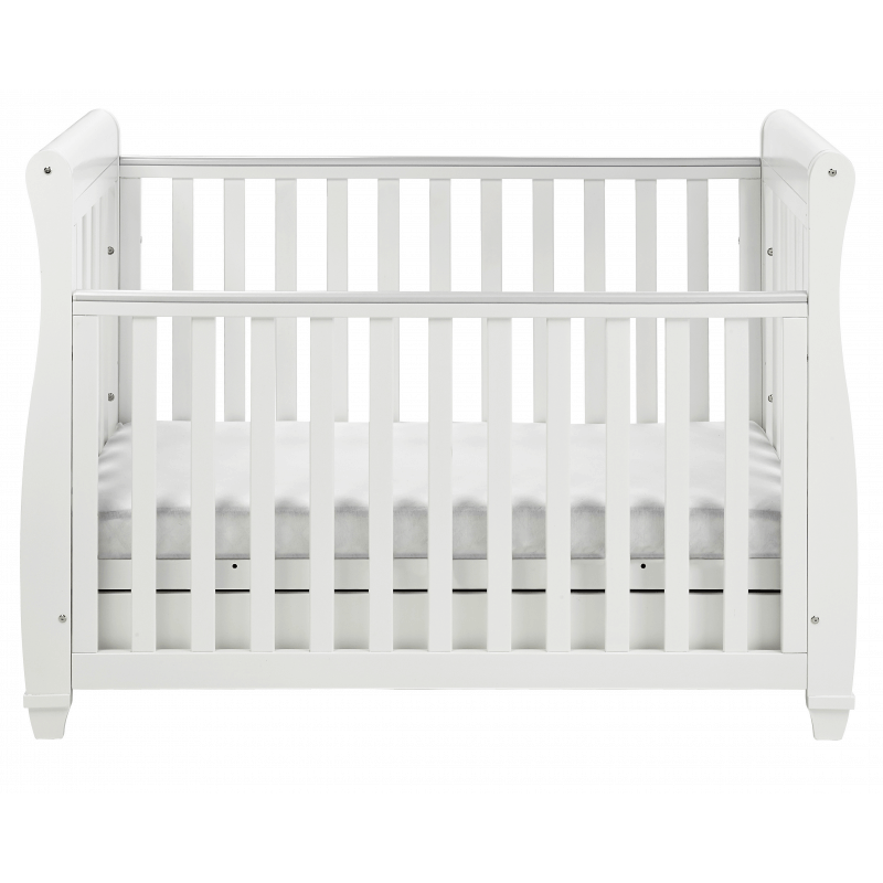 Babymore Eva Sleigh Dropside Cot Bed with Drawer White Olivers BabyCare