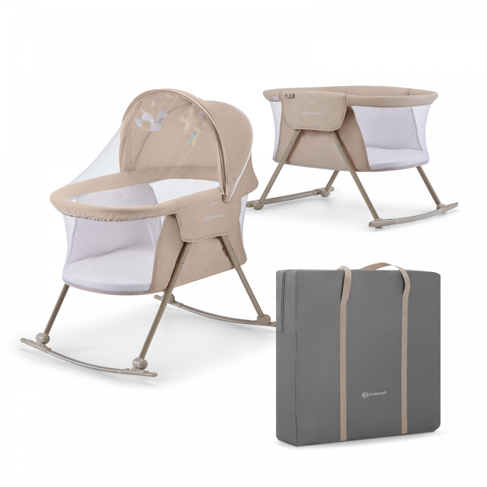 Kinderkraft Lovi 3in1 Baby Crib Beige Cradle Travel Cot Rocker