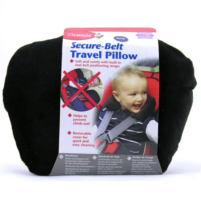 Clippasafe Secure-Belt Travel Pillow for Cars - Black (3-8 Yrs)