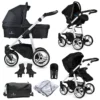 Venicci Soft Vento 3 in 1 Travel System (9 Piece Bundle) - Black/ White