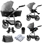 Venicci Silver 3 in 1 Travel System (9 Piece Bundle) - Denim Grey