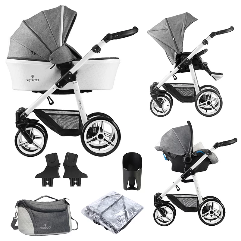 Venicci Pure 3 in 1 Travel System 9 Piece Bundle Denim Grey Olivers BabyCare