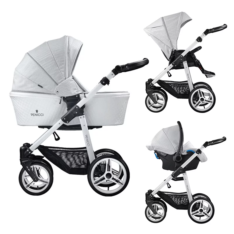 Venicci Pure 3 in 1 Travel System 9 Piece Bundle Stone Grey White Olivers BabyCare