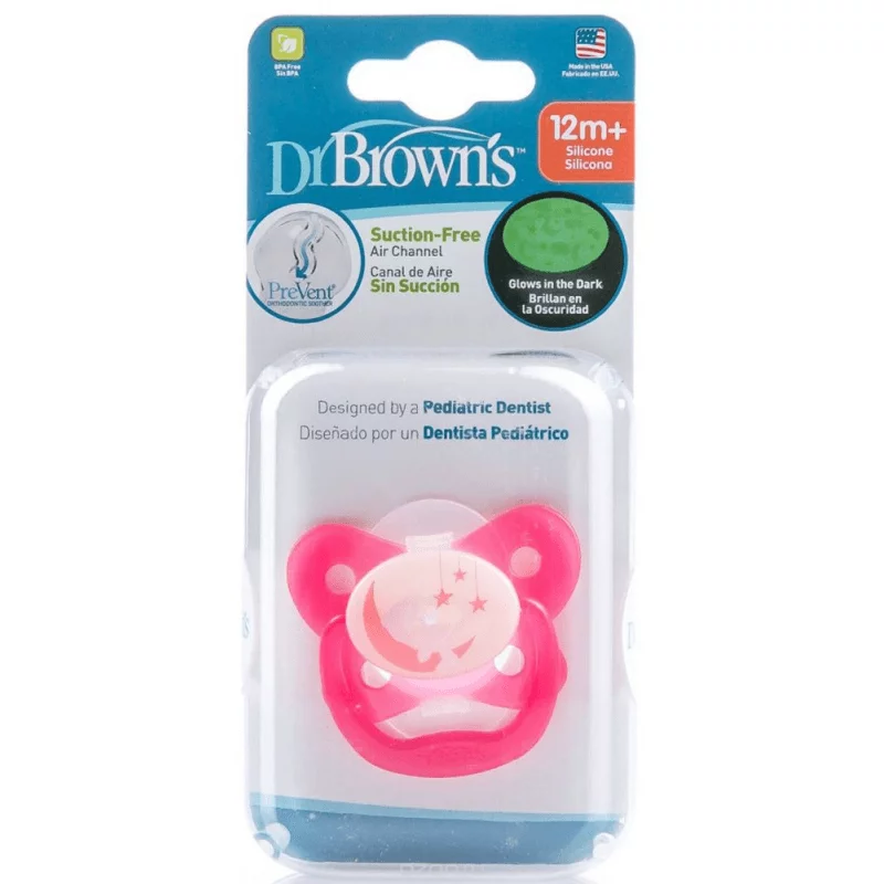 Dr Brown's PreVent Glow Soother 12+ Months - Pink