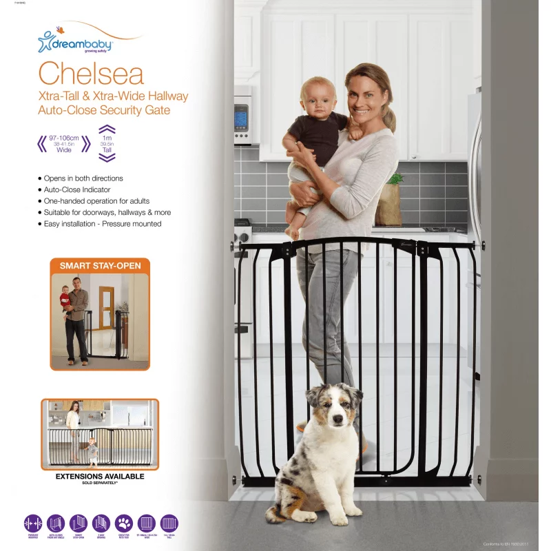 Dreambaby Chelsea Xtra-Tall & Xtra-Wide Security Gate 97.5-106cm - Black - Image 4