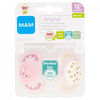 MAM Original Soothers & Travel Case 12m+ ( Assorted Colours) - 2 Pack