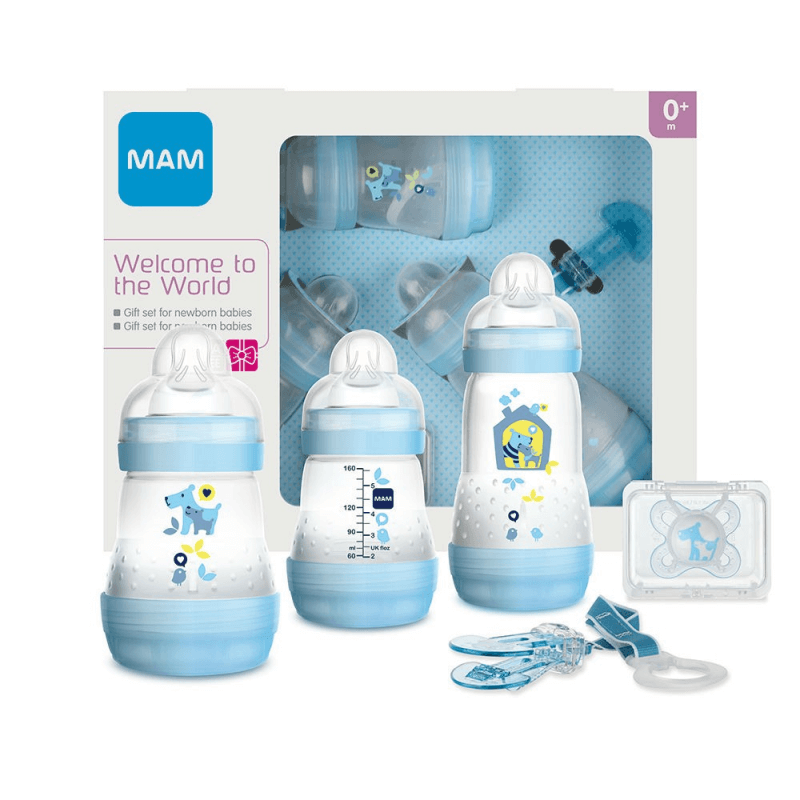 mam newborn feeding set blue