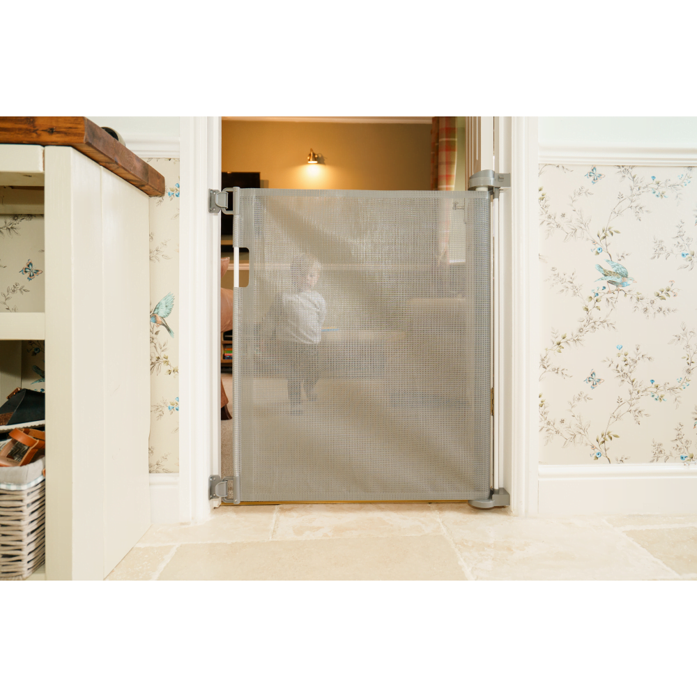 Callowesse Air Retractable Stair Gate Grey Extendable to 140cm
