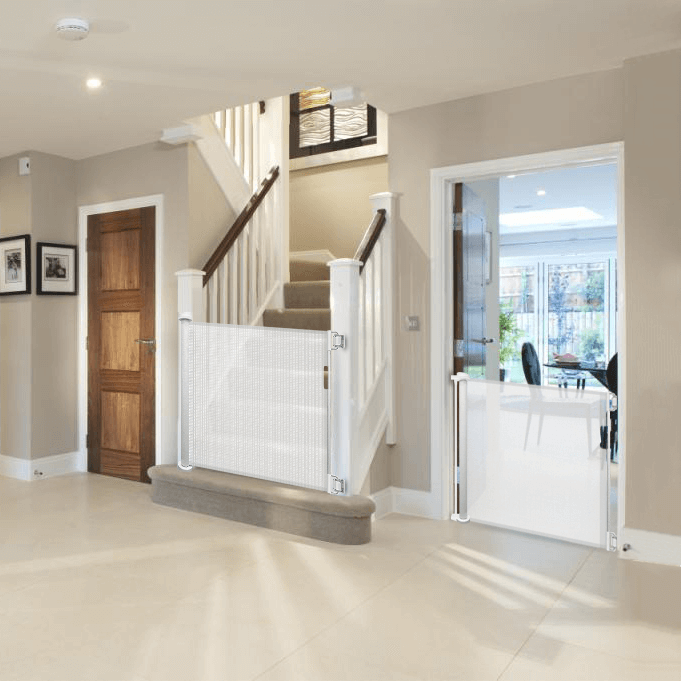 white stair gate