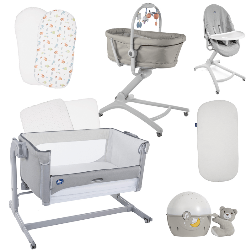 Chicco Next2Me Magic & BabyHug - Day and Night Bundle (Bundle 6) Cool Grey Stars Neutral at Olivers Baby Care