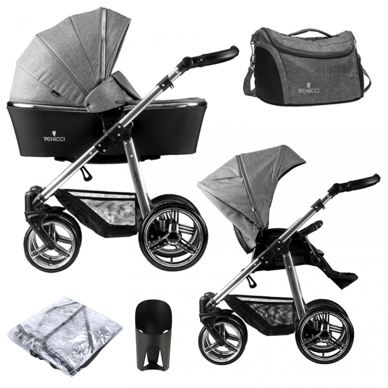 Venicci Silver Edition 2 in 1 Travel System (7 Piece Bundle) Denim Grey