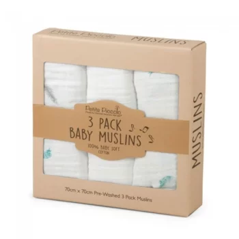 Petite Piccolo 3 Pack baby muslins - Feathers