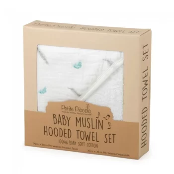 Petite Piccolo Hooded Towel & Washcloth Set - Feathers