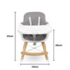 Callowesse Elata wooden highchair in toddler seat configuration with dimensions