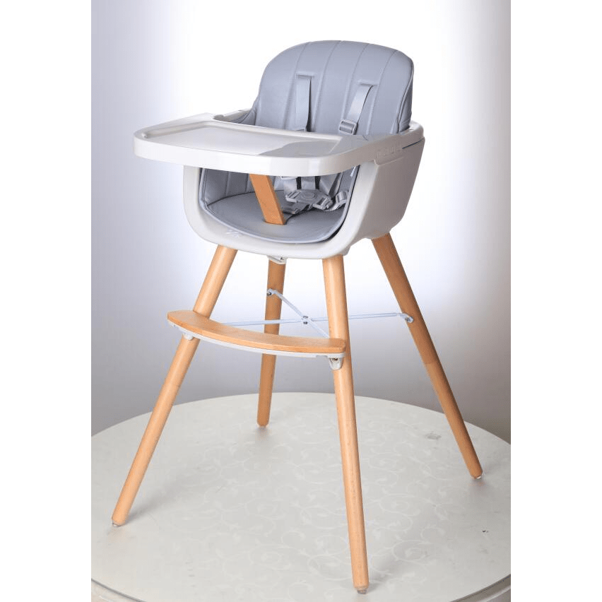 Calse Elata Wooden Highchair, Grey Wooden High Chair With Tray