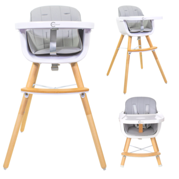 Calse Elata Wooden Highchair, Grey Wooden High Chair With Tray