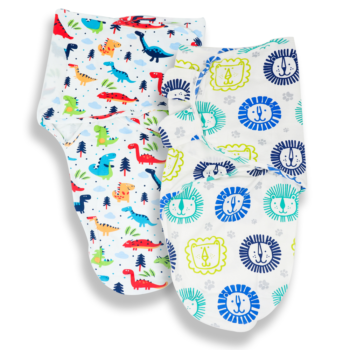 Callowesse Newborn Baby Swaddle - Pack of 2 - Dino Land & Little Lions