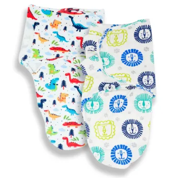 Callowesse Newborn Baby Swaddle - Pack of 2 - Dino Land & Little Lions