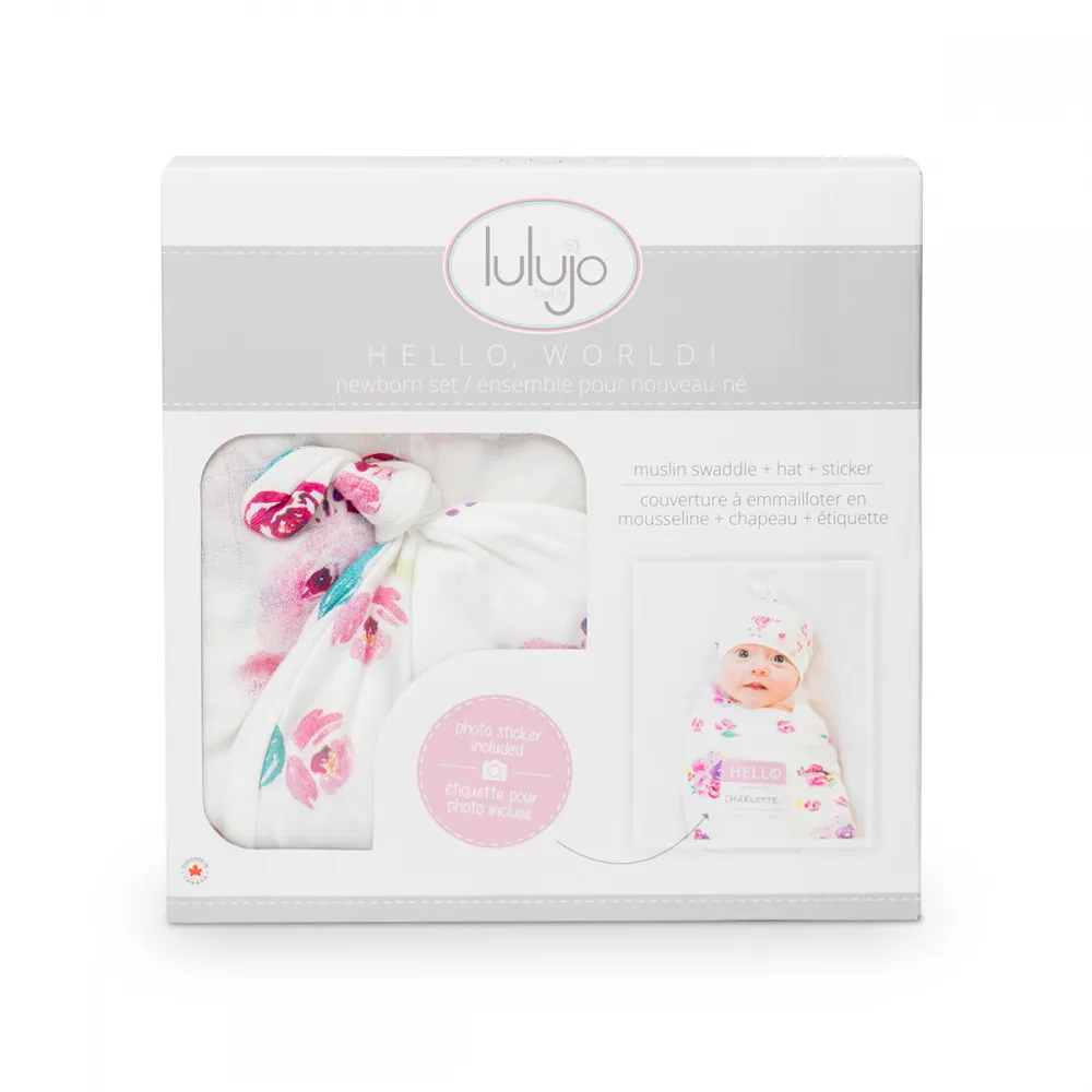 Lulujo Swaddle Blanket & Hat Bamboo - Posies - Image 6