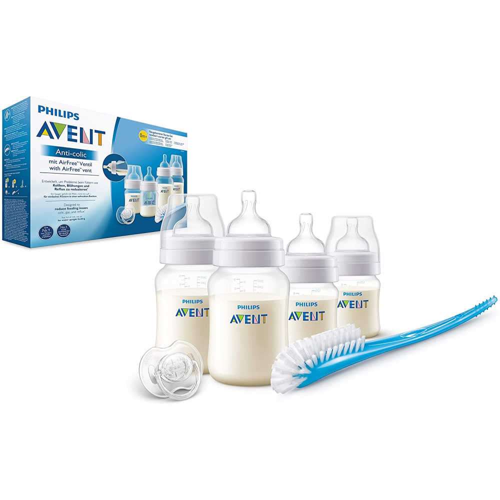 White Philips AVENT Anti-Colic Baby Bottle with AirFree Vent All in One Gift Set SCD308/01 