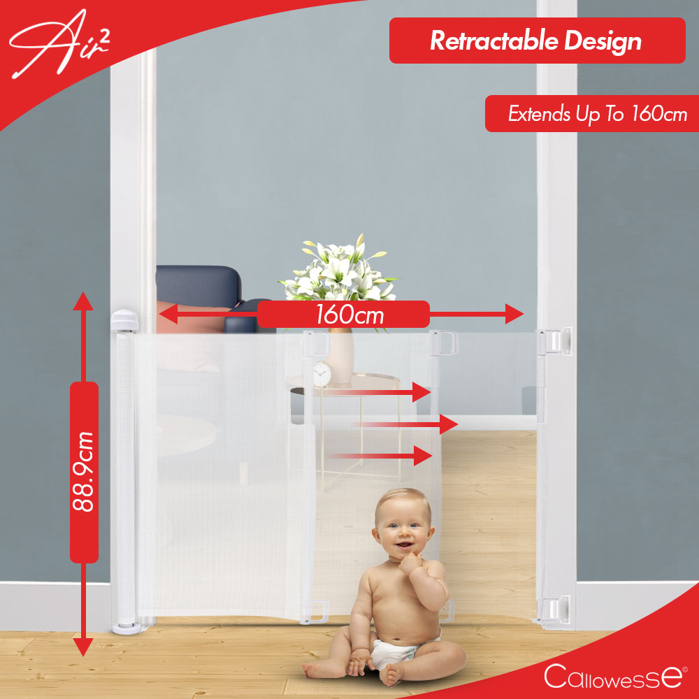 Callowesse Air2 Retractable Stair Gate 0160cm White Baby Safety