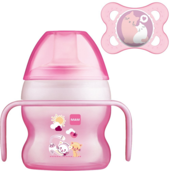 MAM Drinking Cup - Starter Cup - Pink with Soother