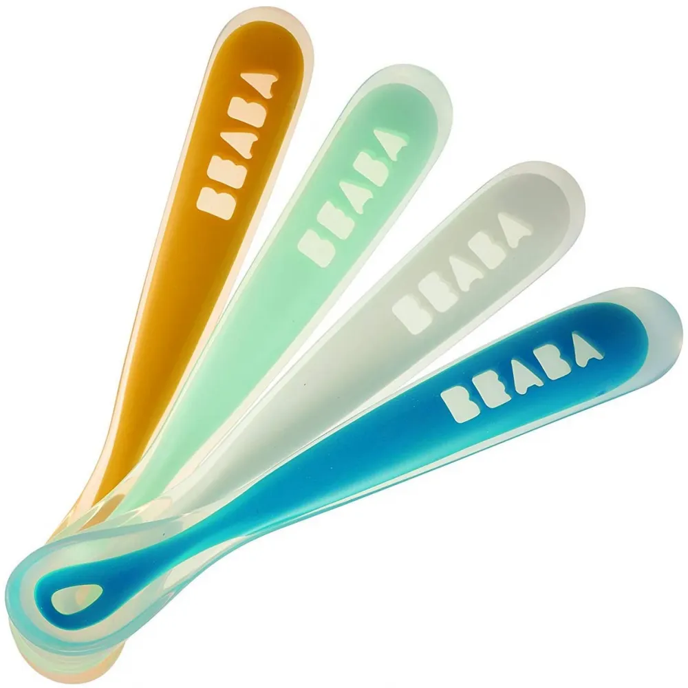 Beaba Ergonomic 1st Age Spoons (Pack Of 4) - Neon/Blue/Nude/Lagoon