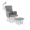 Deluxe Reclining Glider Chair and Stool- White with Grey Cushions- Front Recline