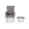 Deluxe Reclining Glider Chair and Stool- White with Grey Cushions- Front View