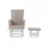 Deluxe Reclining Glider Chair and Stool- White with Sand Cushions- Front View