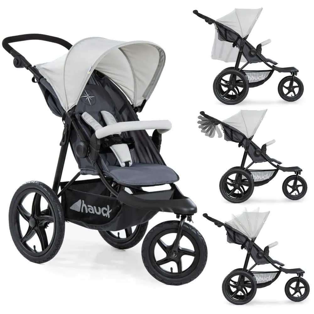 Hauck Runner Stroller Silver Grey Three Wheels Pushchair Buggy