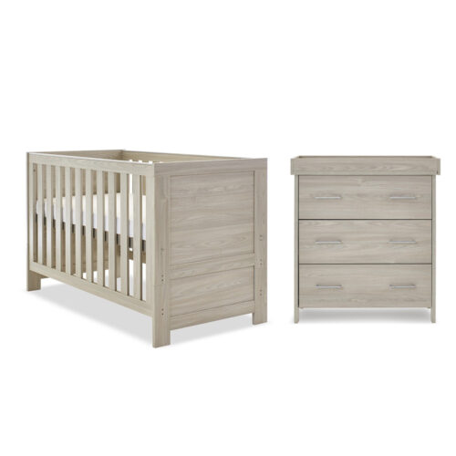 Obaby Nika 2 Piece Nursery Furniture Room Set Includes Cot Bed and Changing Unit- Grey Wash
