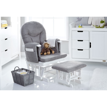 Obaby- Reclining Glider Chair & Stool- White with Grey Cushion- Lifestyle