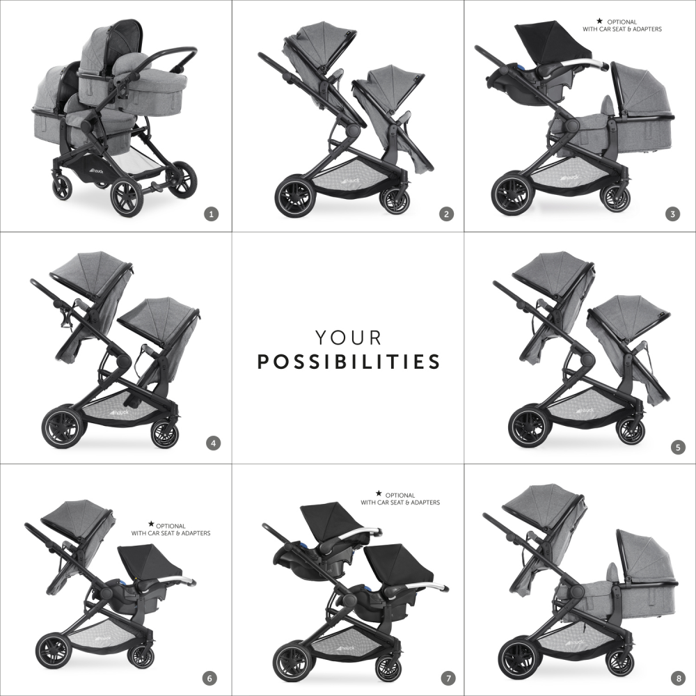 Hauck Atlantic Twin Pushchair Grey Stroller Olivers BabyCare