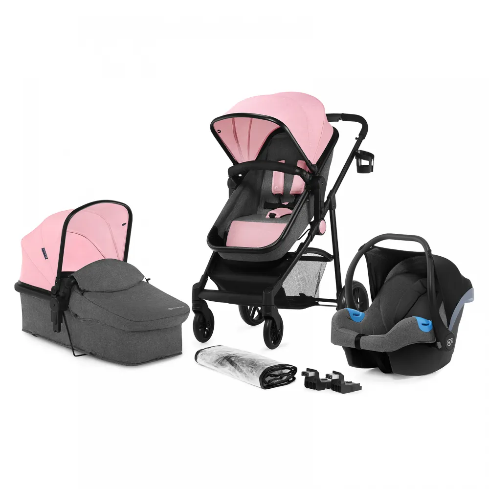 Kinderkraft Juli 3 in 1 Travel System Pink CarryCot Car Seat Stroller