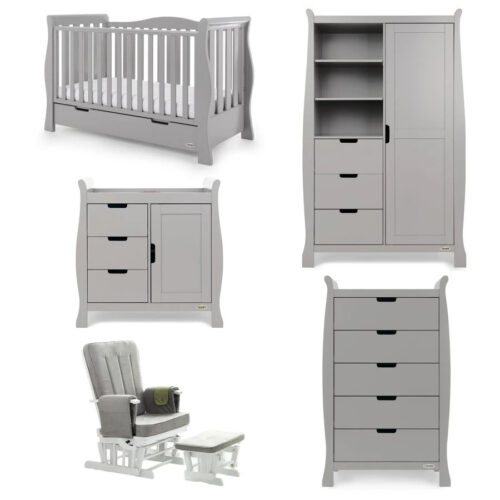 Obaby Stamford Luxe Sleigh 5 Piece Nursery Furniture Room Set - Grey