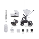 Venicci Tinum 2.0 3 in 1 Travel System with Ultralite i-size Car Seat in Grey (10 Piece Bundle)- City Grey