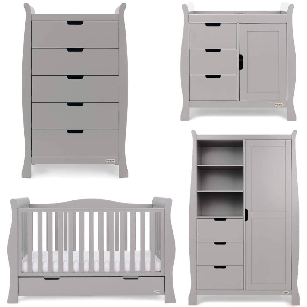 Obaby Stamford Luxe Sleigh 5 Piece Room Set - Warm Grey