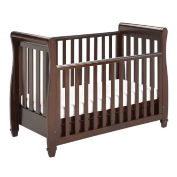 Babymore Eva Sleigh Dropside Mini Cot Bed with Drawer – Brown
