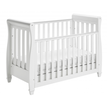 Babymore Eva Sleigh Dropside Mini Cot Bed with Drawer – White