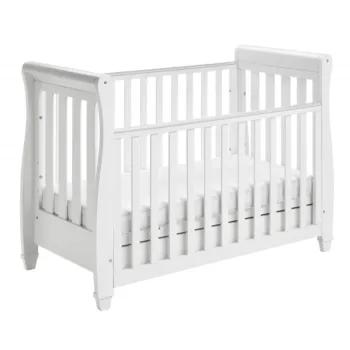 Babymore Eva Sleigh Dropside Mini Cot Bed with Drawer – White