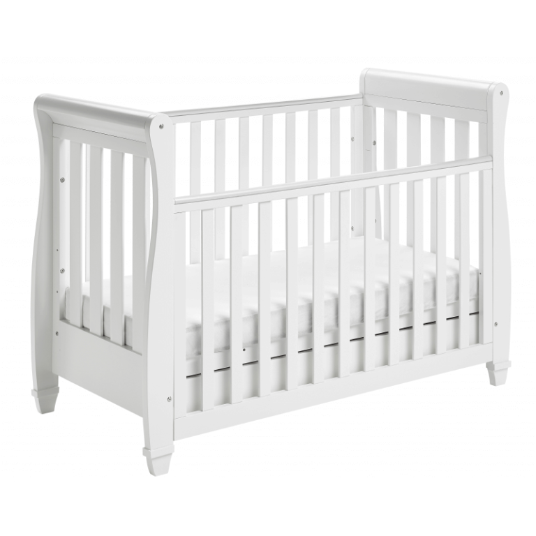 Babymore Eva Sleigh Dropside Mini Cot Bed with Drawer White Olivers