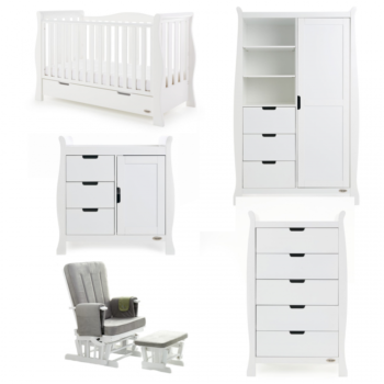 Obaby Stamford Luxe Sleigh 5 Piece Nursery Furniture Room Set - White