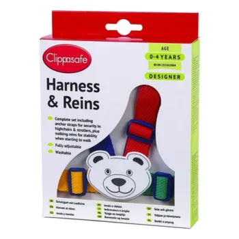 Clippasafe Harness and Reins - Designer Teddy - Multicoloured