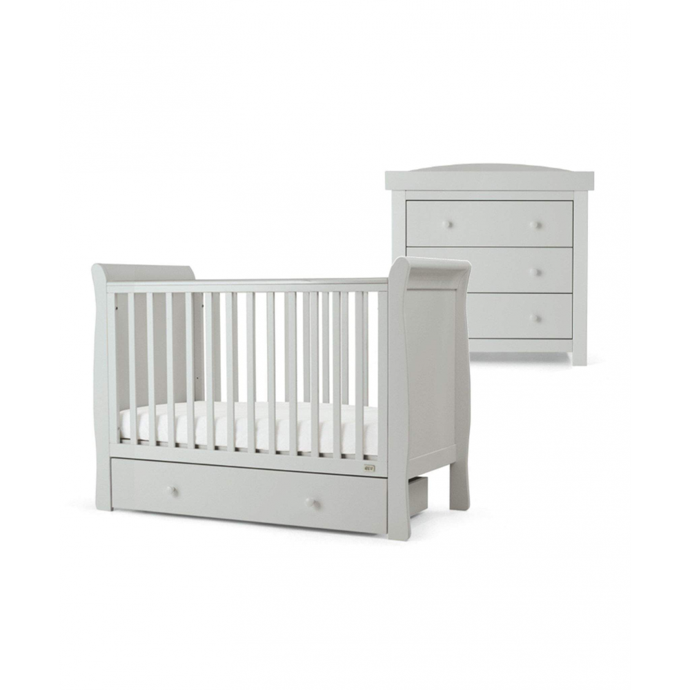 Mamas & Papas Mia Sleigh Cot Set (Cot & Dresser)-Stone Grey