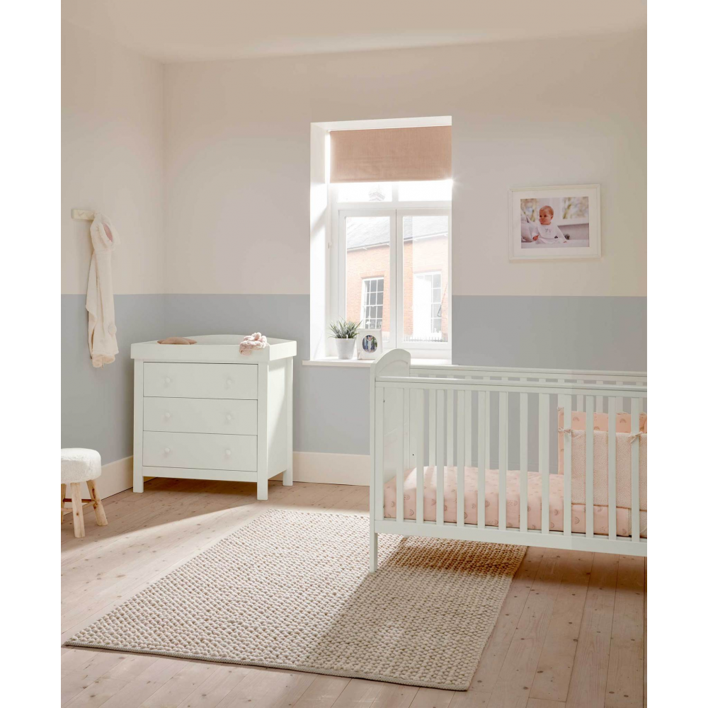 Dover Baby Cot Set with Dresser Changer - White