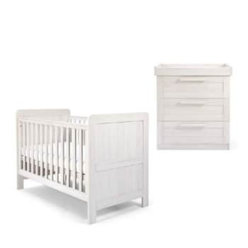 Mamas & Papas Atlas 2 Piece Nursery Furniture Room Set Includes Cot Bed And Dresser – Nimbus White