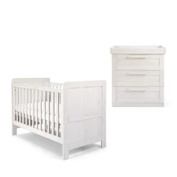 Mamas & Papas Atlas 2 Piece Nursery Furniture Room Set Includes Cot Bed And Dresser – Nimbus White