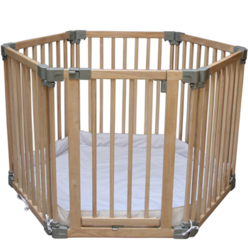 Clippasafe Multifunctional wooden Play pen with white back ground.