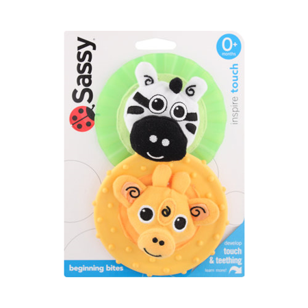 Sassy Beginning Bite Teethers - Zebra and Giraffe Yellow / Green